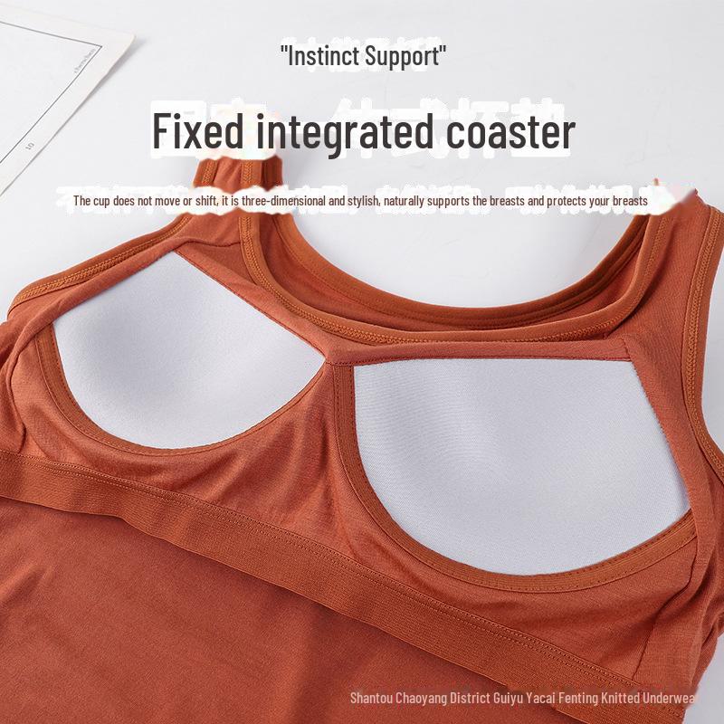 Women's Modal Sports Vest with Built-in Bra and Chest Pad - No Steel Ring, Anti-Exposure Design