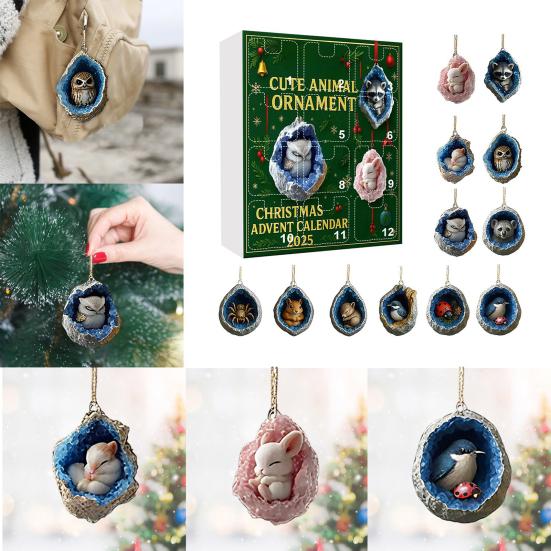 Рождественский Геода Животные Адвент-календарь 2025 2D Акриловые Лесные Животные Рождественские Украшения 12 Дней Календарь Обратного Отсчета для Праздничного Декора