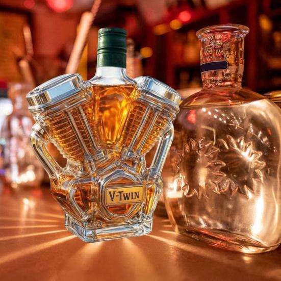 Whiskey Bottle Motorcycle Engine Decanter Handmade Glass Bottle Mechanical Aesthetics