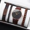 4pcs/set, Men's Fashion Casual Business Quartz Watch & 3pcs Bead Bracelets Set, Mens Gifts