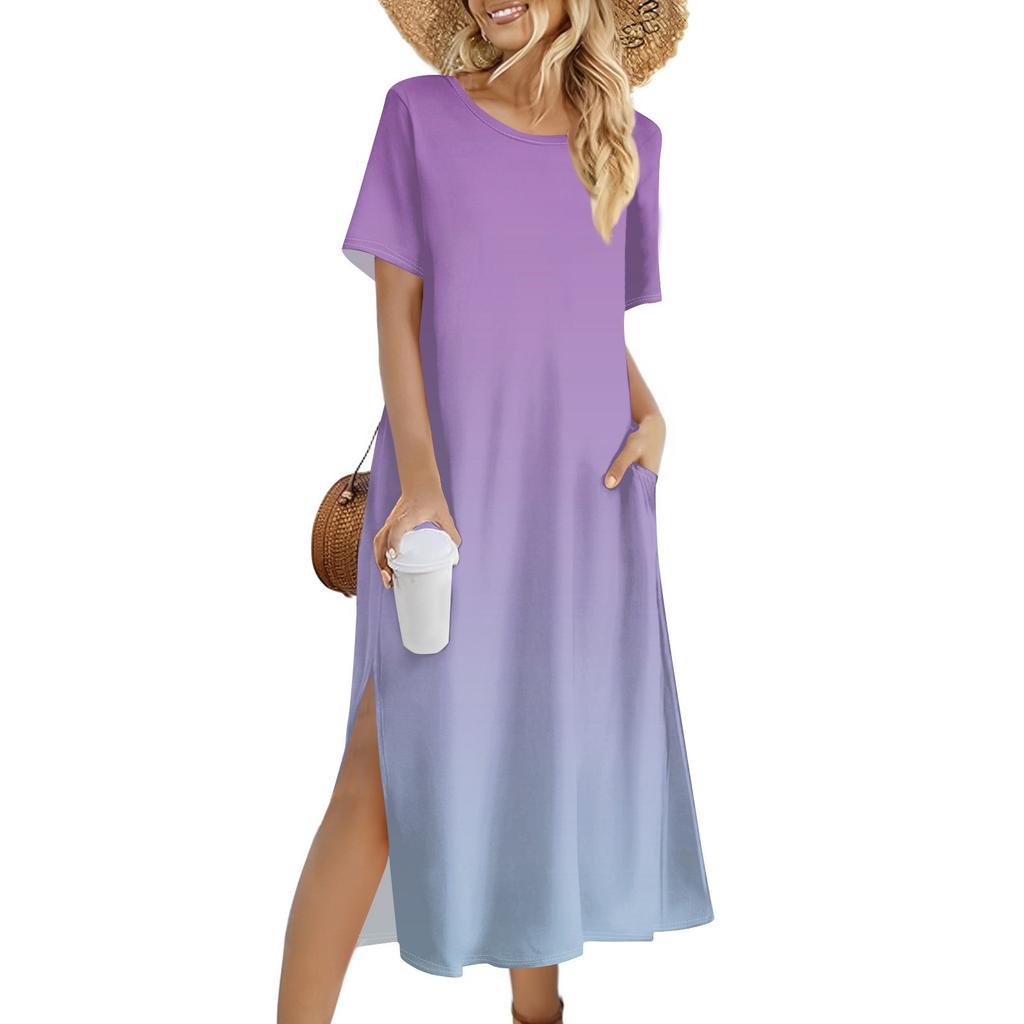 Ladies Fashion Summer Gradient Print Dress Casual Beach Dress Dress Slim Holiday Dress