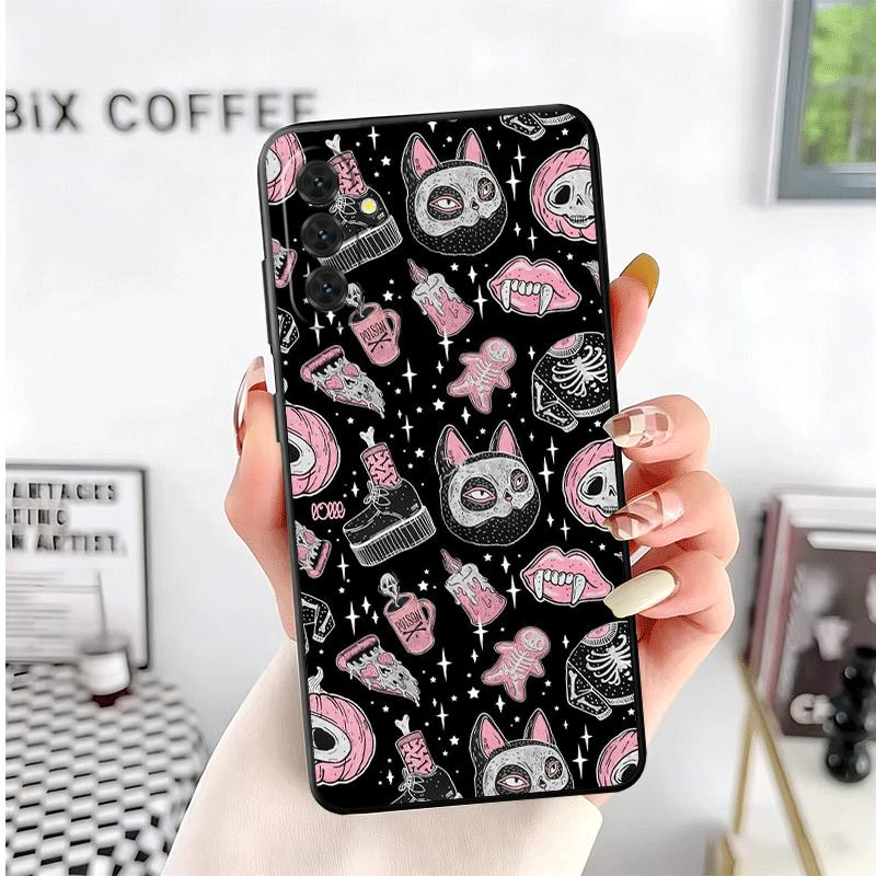 Pink Style Skull Witch Soft Phone Case for Samsung A17 A37 A57 A16 A26 A36 A56 A15 A25 A35 A55 A14 A24 A34 A54 A13 A23 A33 A53 A