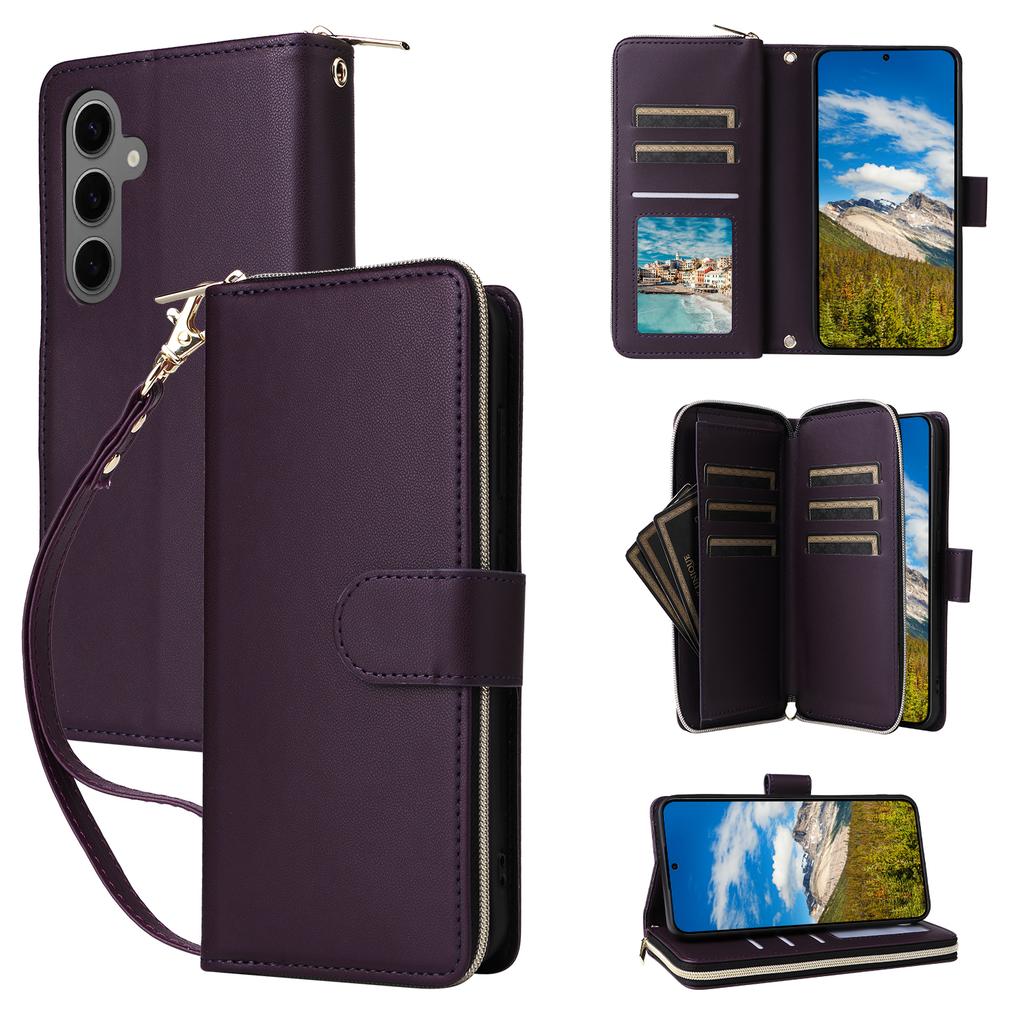 R20 For Samsung Galaxy S24+ Case Zipper Wallet PU Leather Stand Phone Cover