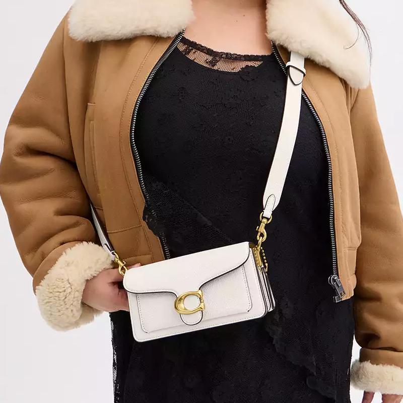 COACH Tabby 20 Logo Snap Fastening Polished Pebbled Leather Handy Crossbody Shoulder Bag Small Women's Chalk