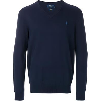 Polo FW21 Вышитый логотип V-образный вырез свитер мужской свитер синий 710670789-004