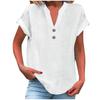 Women's Fashion Casual Solid Colour V-Neck Short Sleeve Button Down Shirt T-Shirt Top