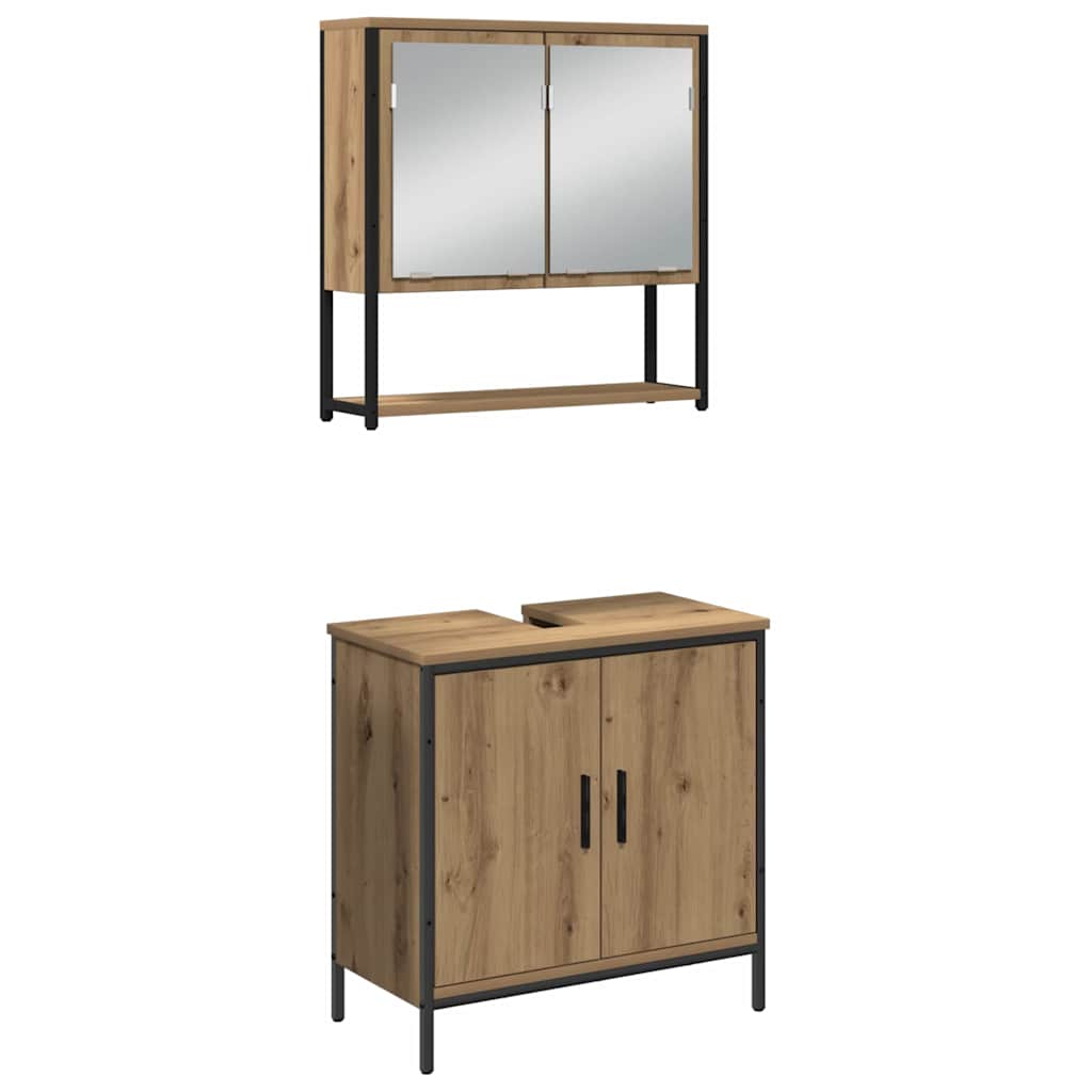 Bathroom Furniture Set with Shelf and Door 3 pcs Brown Particleboard
