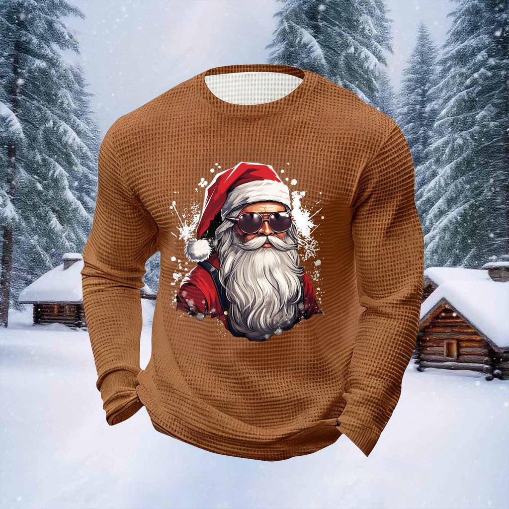 Мужские топы с рождественским принтом, с круглым вырезом и длинными рукавами, мужские спортивные топы больших размеров в повседневном стиле с круглым вырезом