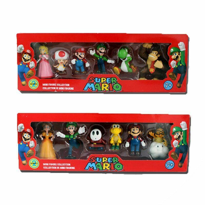 Six Piece Super Mario Bros Action Figure Toys Set Featuring Luigi Yoshi And Mushroom Collectibles For Kids