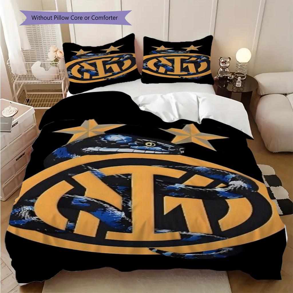 Inter Milan Emblem Serpent Three-piece set (1 * duvet cover + 2 * pillowcase, without core) 2D Flat Duvet cover and pillowcase Soft and comfortable