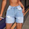 Denim Shorts High Waist Design Ripped Holes Women Shorts with Pockets Summer