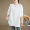 Dimanaf 2024 Women Plus Size Solid Cotton Long Sleeve Autumn Shirt T-Shirt Loose New Pullover Casual Tops Tees