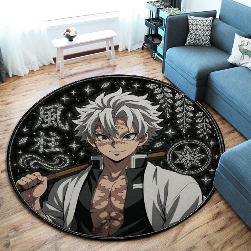 Classic Japanese-style cartoon Demon Slayer round rug, home soft decorative anti-slip yoga mat and chair mat, outdoor floor mat carpet K3