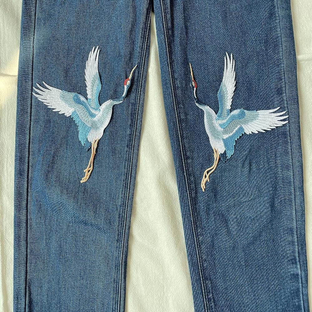 2pcs Large Red Crowned Crane Birds Sew on Blue Clothes Embroidered Applique for Clothing Jackets