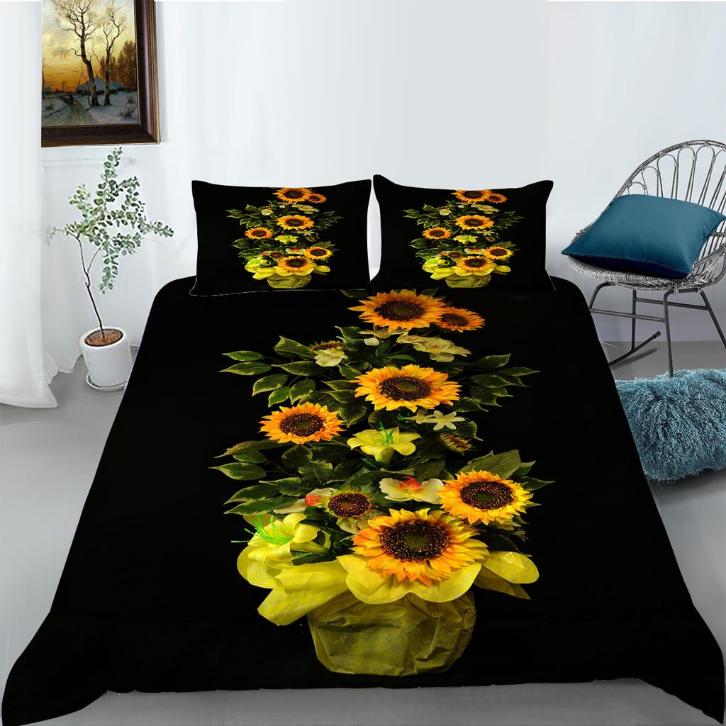 Luxury Home Bedding Flowers Theme Quilt Cover Pillow Cover Bedding Set Duvet Cover Full Size Single/Double Bed Home Decoration