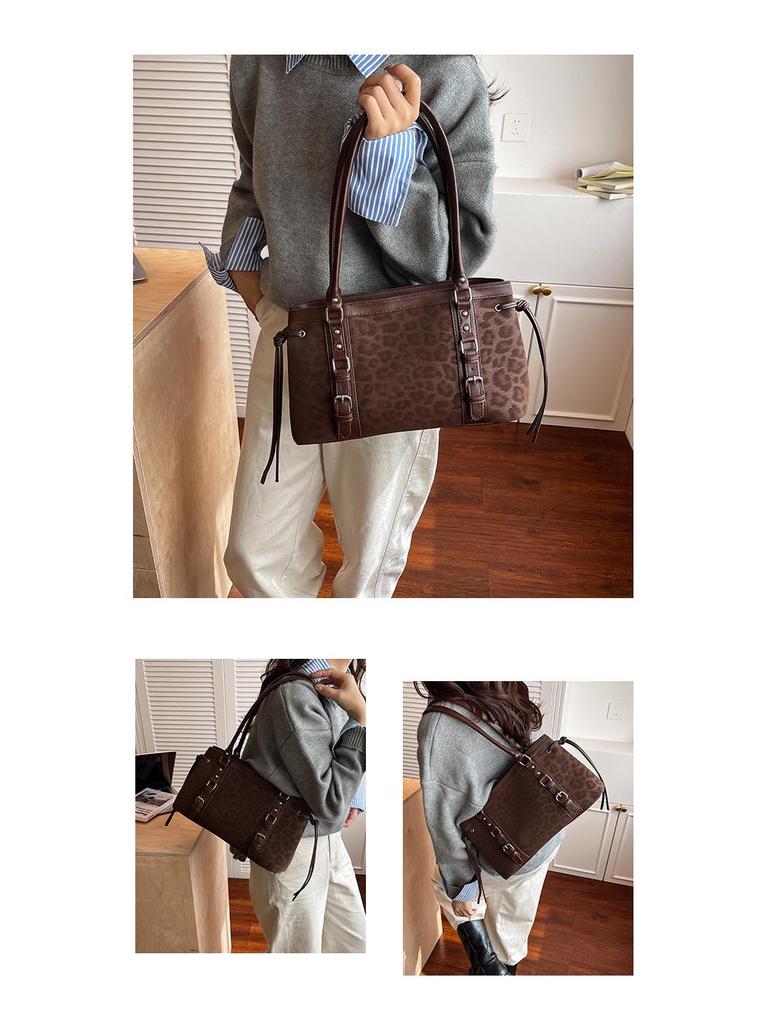 Leopard Print Large Capacity Tote Bag - Autumn 2025 Retro Shoulder Bag for Women