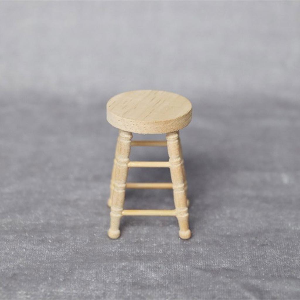 Realistic Wood Stool Zakka Realistic Pretend Play for Role Display Round Top Stool Model Vintage Stool 1:12 Doll House
