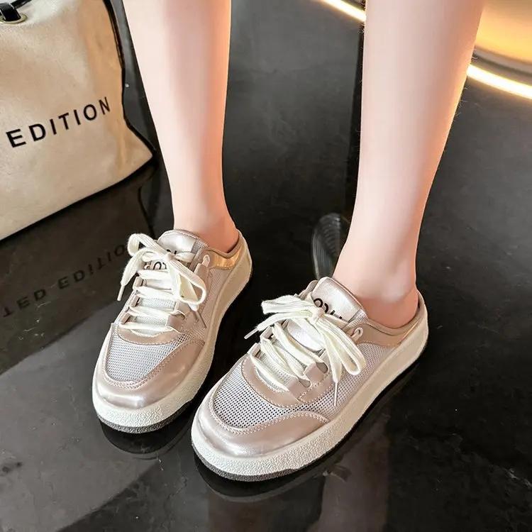 Мода 2024 года Новые полутапочки Baotou Повседневные кроссовки Женская обувь Сетчатые дышащие женские уличные туфли на платформе для ходьбы Zapatos De Mujer