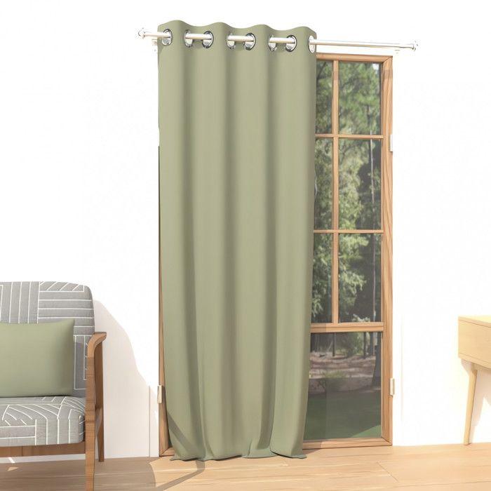 Plain Wrinkle-resistant Eyelet Curtain 135x250 Cm ALIX Khaki, by Soleil D'ocre