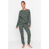 Темно-синий вязаный пижамный комплект с новогодним принтом Thmaw21pt0771