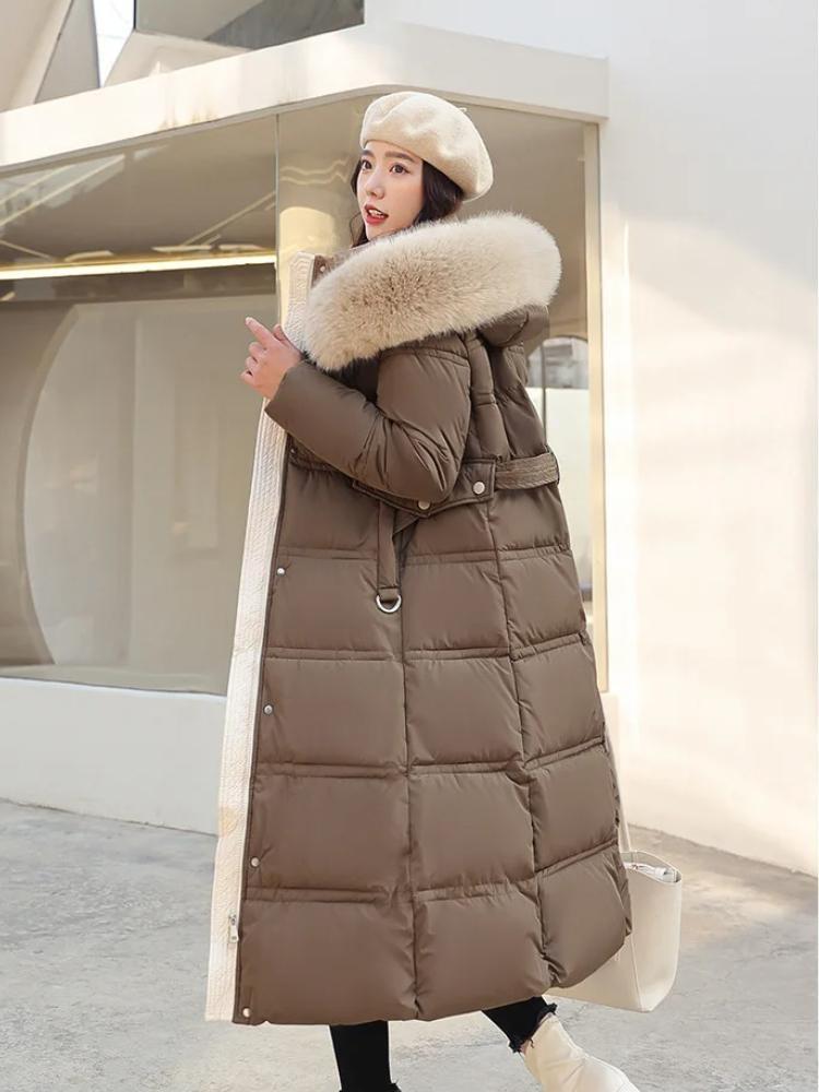 Women Thick Loose Large Size Down Cotton Parkas Jacket Autumn Winter New X-Long Padded Jacket Faux Fur Collar