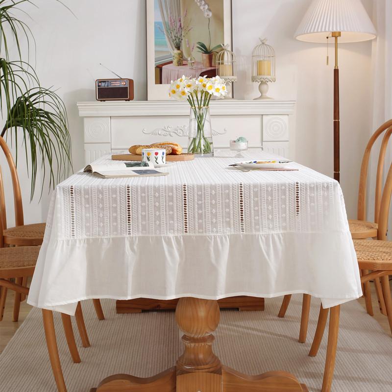 French Romantic Tablecloth Cotton Pure White Table Cloth Skirt Shape Tea Table Cloth Embroidered Tablecloth Coffee Table Cover