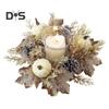 Thanksgiving Artificial Wreath Candle Ring Maple Leaf Pumpkin Pinecone Candle Holder Garland Harvest Festival Table Centerpiece Decoration