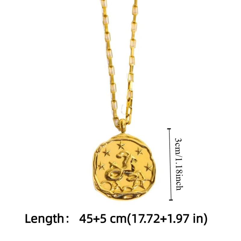 Pendant 12 Constellation Necklace Neck Jewelry Vintage Golden Necklace  Vacation