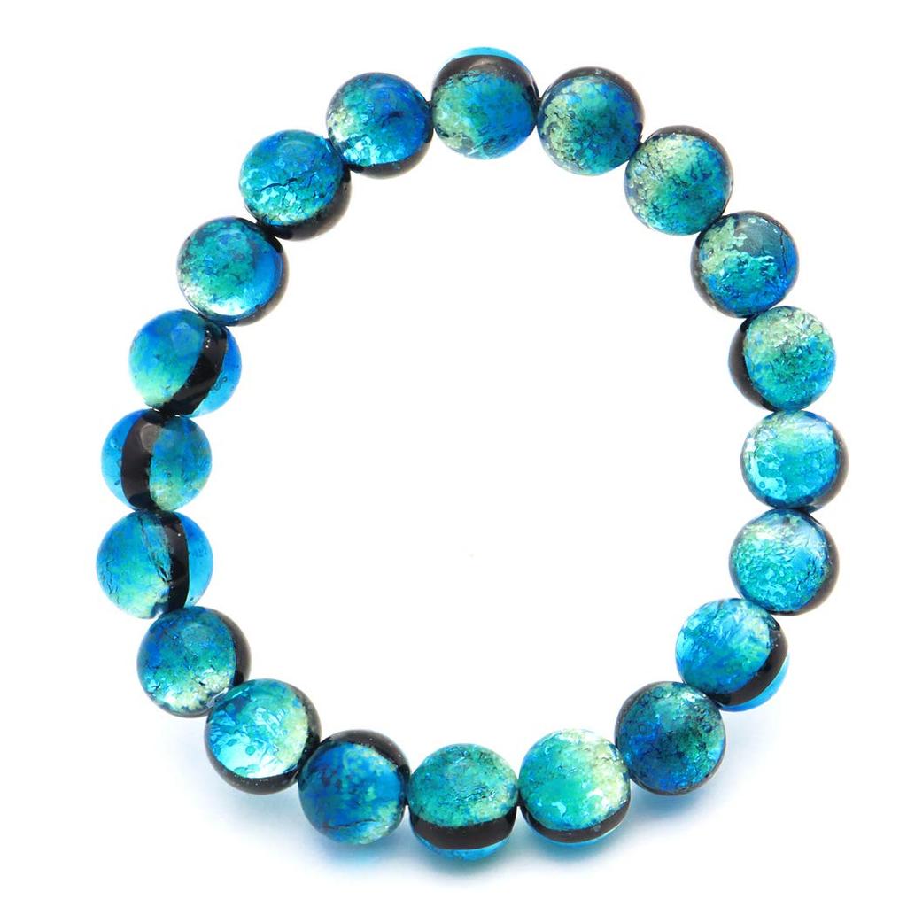 [GOLD STONE] Glowing Hateruma Blue Firefly Glass 10mm Bracelet from Hateruma Island, Okinawa, Inner Diameter: Approx. 17.5cm