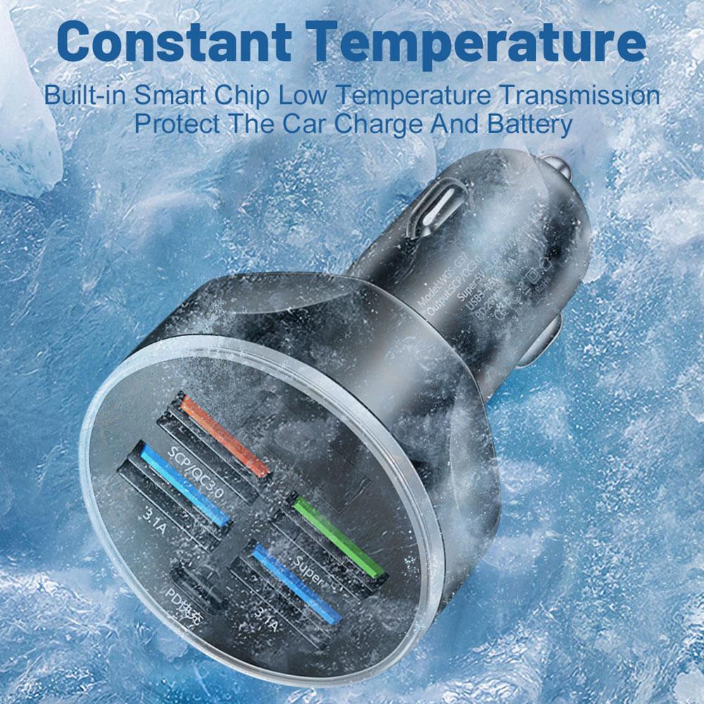 Автомобильное зарядное устройство со светодиодным дисплеем и 4 портами USB Type C PD 250 Вт, адаптер для быстрой зарядки Samsung IPhone Note, многопортовое автомобильное зарядное устройство Z8O2