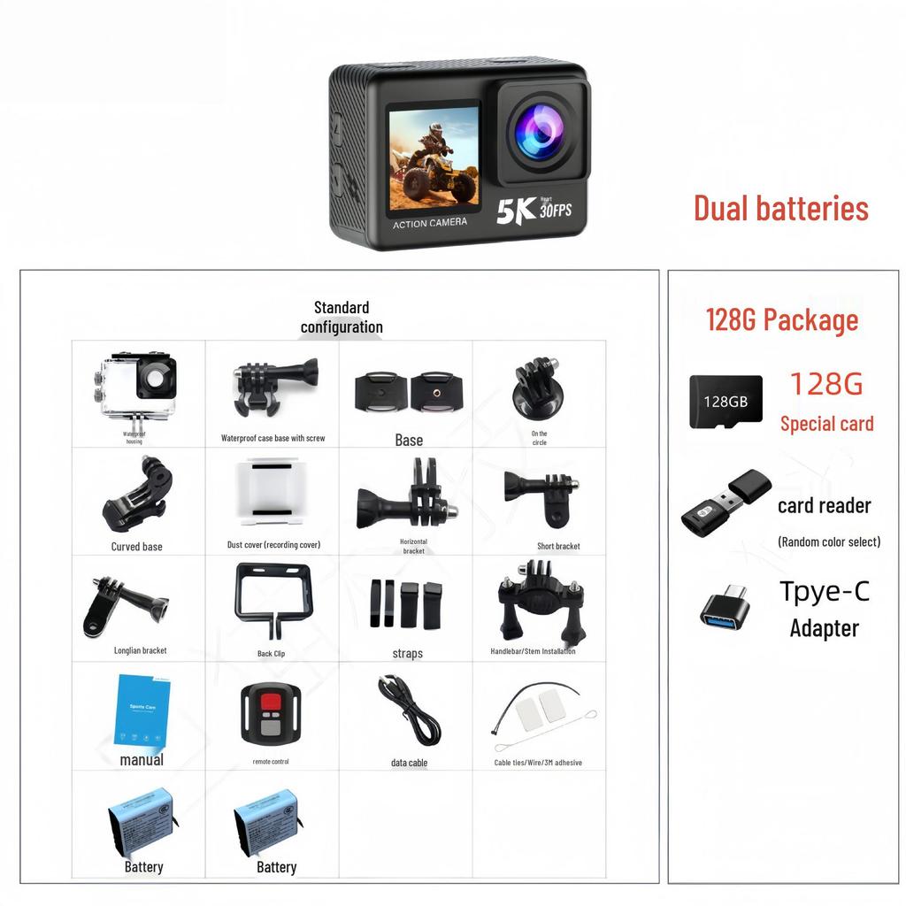5K HD Sports Camera with Image Stabilization, Dual Color Screen & WiFi Remote for Outdoor Cycling