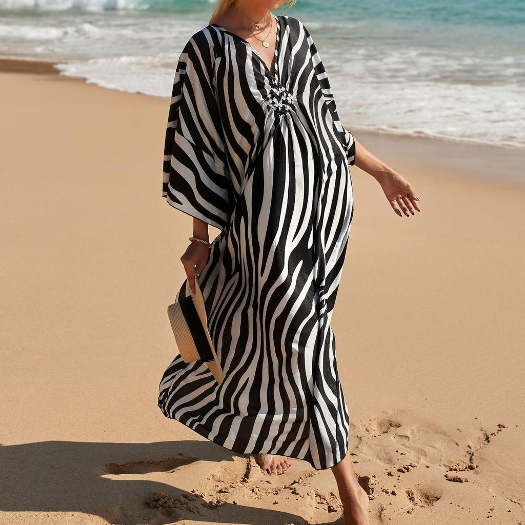 YYFS Женская мода, лето, весна, принт зебры, повседневные платья с длинным рукавом и v-образным вырезом