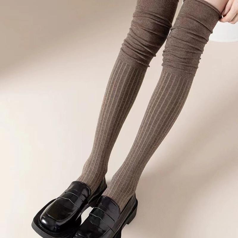 Женские осенние и зимние утолщенные хлопковые гольфы однотонные простые женские носки с вертикальными полосками теплые носки чулки