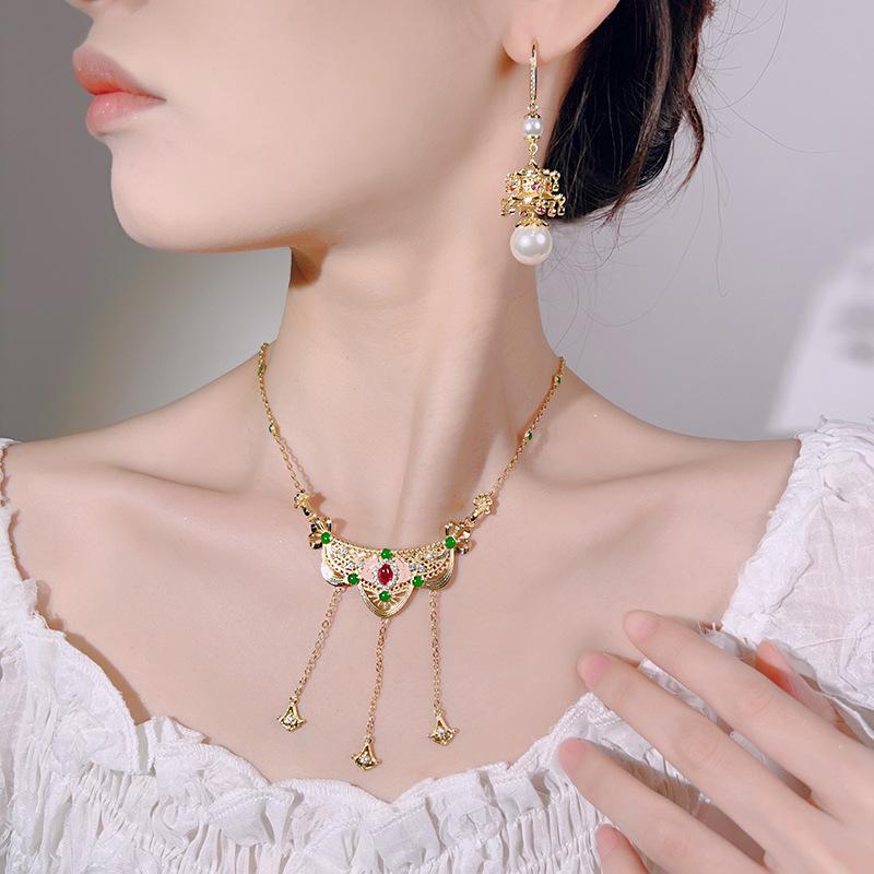 New Necklace Earring Accessories Versatile Ethnic Style Collarbone Chain Retro Pendant Chinese Bead Niche Female