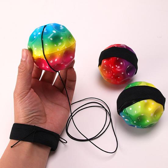 Rainbow Stress Ball with Wristband Rope Stress Relief Ball Squeeze Toy Focus Aid Anti-anxiety Fidget Ball Hand Relaxation