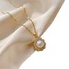 Vintage Sunflower Pearl Jewelry Three-Piece Set with Zircon Inlay: Earrings, Necklace, and Open Ring - Light Luxury Palace Style Set