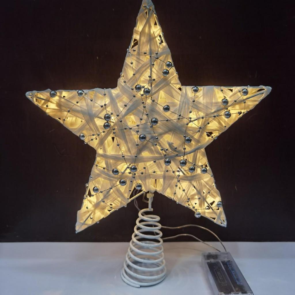 LED Glittering Rattan Wrought Iron Christmas Tree Topper Ornament