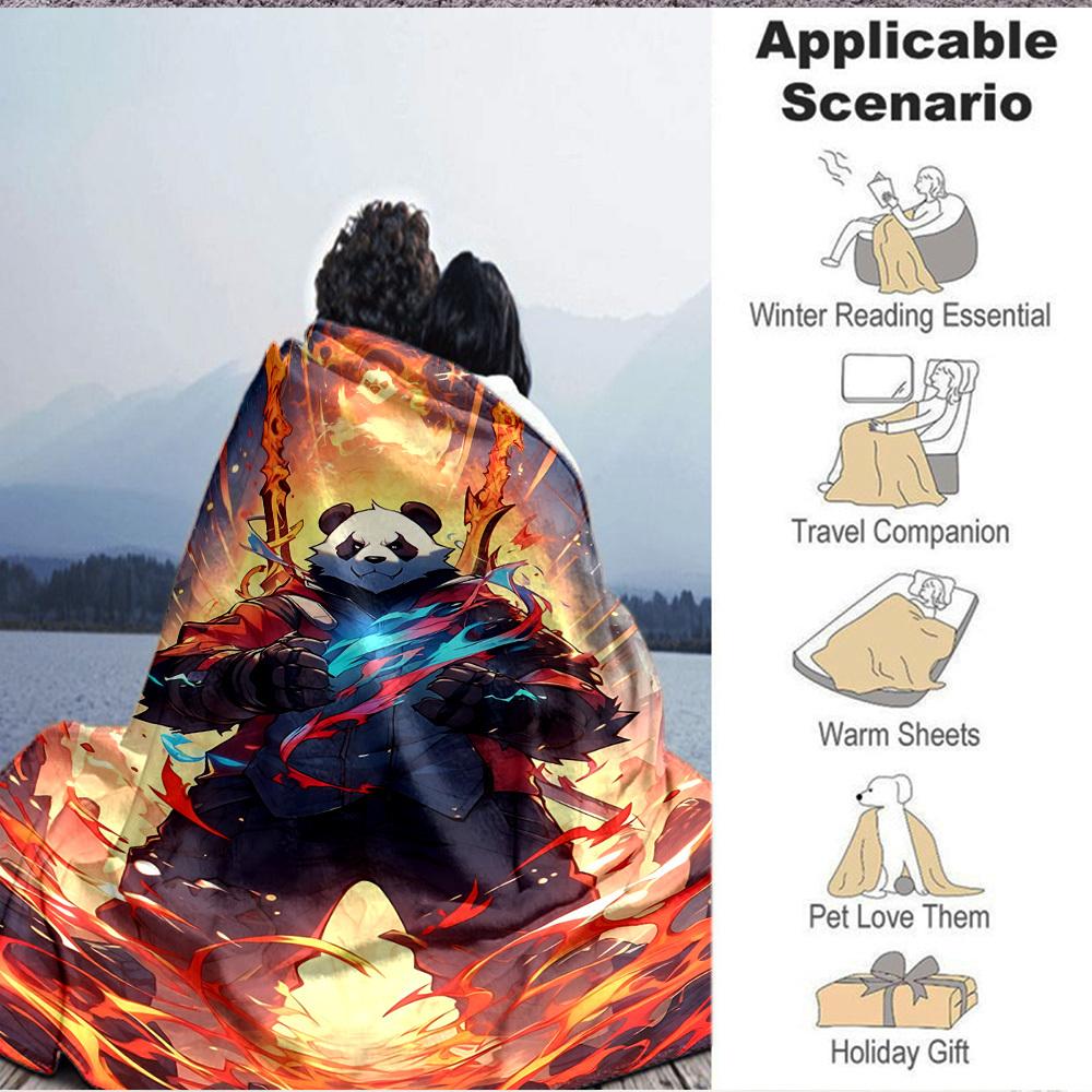 1pc Panda Warrior Blanket Lightweight Flannel Blanket Throw Blanket For Sofa, Bed, Travel, Camping, Livingroom, Couch, Chair, And Bed yy2509026135