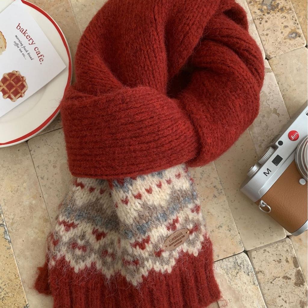 Шерстяной вязаный шарф Fair Island для женщин, осенне-зимний, теплый, студенческий, рождественский, шерстяной шарф