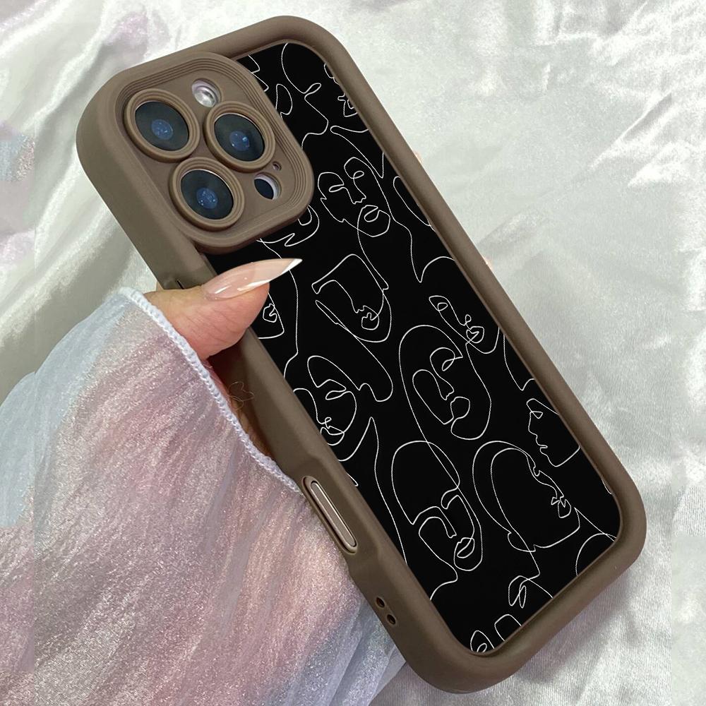 JT238 Минималистичный арт с контурами лица для iPhone 17 16 15 14 Pro Max Samsung S26 S25 Ultra A17 A16 A07 A56 A36 A26 A55 Xiaomi 15T Redmi 15c Note 14 13 Мягкий чехол