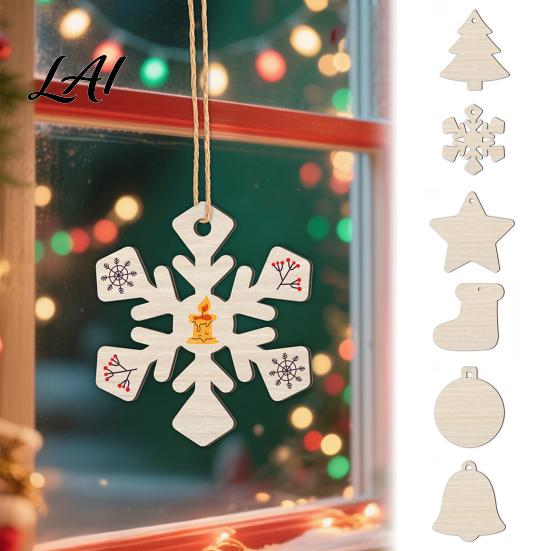 Holiday Party Hanging Decor 10Pcs 2D Wooden Christmas Ornaments Blank DIY Craft Tags Indoor Festive Tree Decorations Unfinished Wood Slices