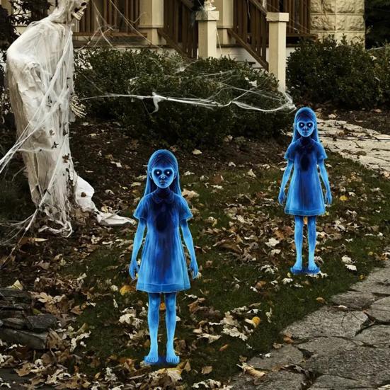 Призрачная девочка, садовый колышек, жуткий металлический синий колышек-призрак, украшение на Хэллоуин, реквизит для дома с привидениями для двора, патио, газона