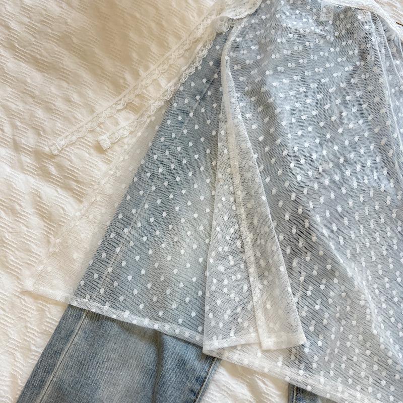 Корейская юбка из кружевного тюля с оборкой-фартуком и завязками