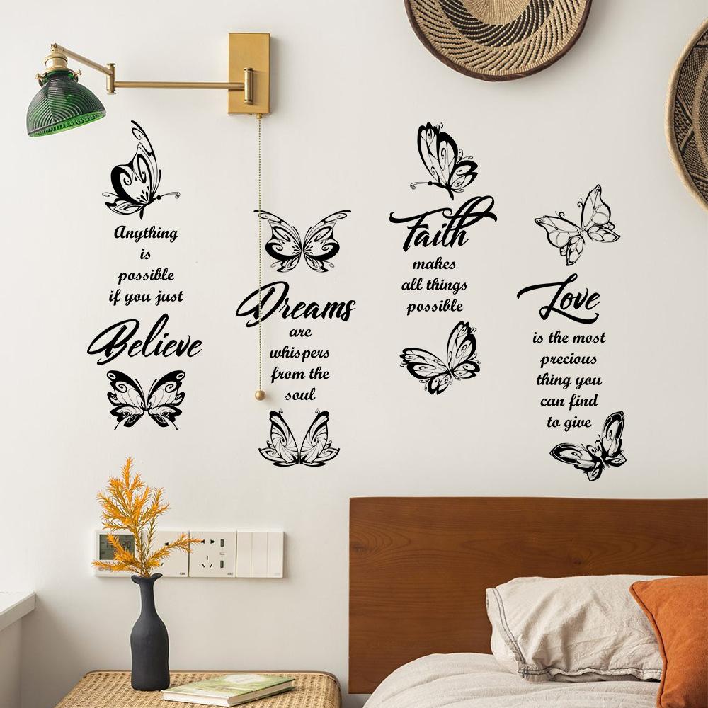 WZ9028 Black English Slogan Butterfly Wall Beautification Decorative Wall Stickers Self-adhesive