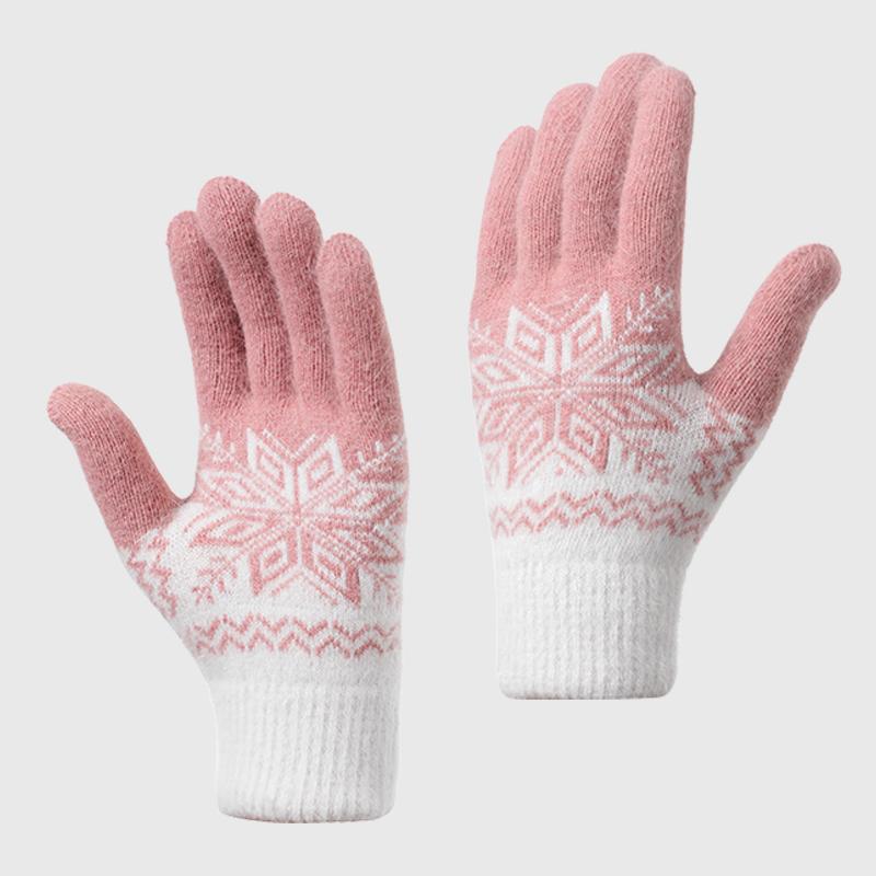 Christmas Gift Women Snow Pattern Thick Thermal Touchscreen Winter Windproof Knitted Warm Gloves