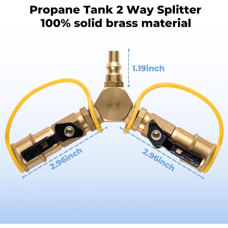 1/4" RV Propane Quick Connect Y Splitter for RV, Camping Stoves, BBQ Grills, Gas Burners and More, 2 Way LP Gas Adapter with 1/4" Quick Disconnect