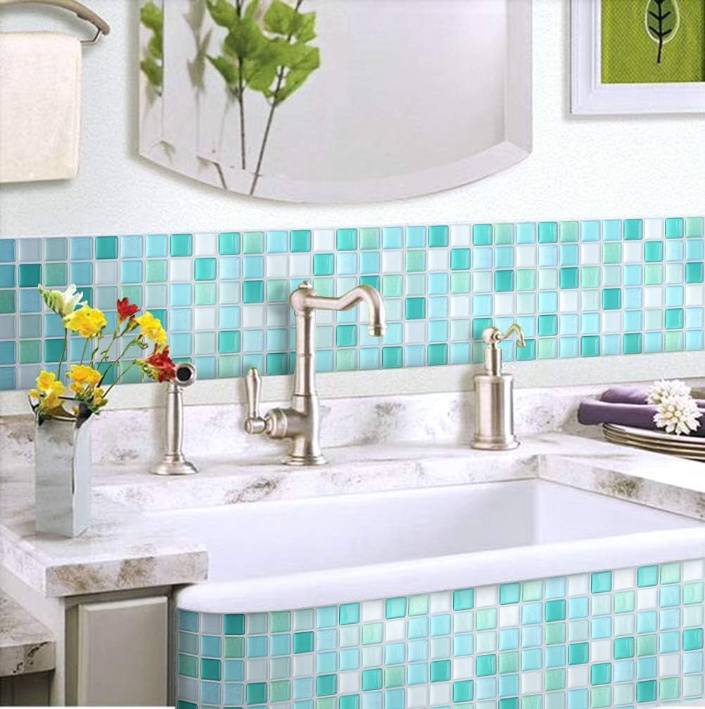 Набор из 10 наклеек на мозаичную плитку VANCORE для кухни, туалета, 3D-наклейки на плитку, водонепроницаемые, съемные, термостойкие, синего цвета