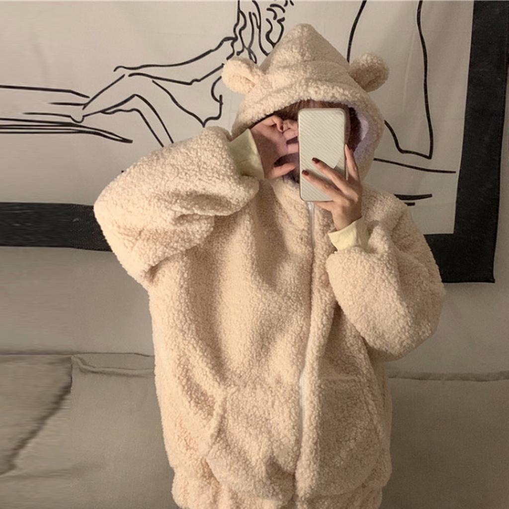 Женская однотонная милая куртка на молнии с длинными рукавами и карманом на молнии с ушками