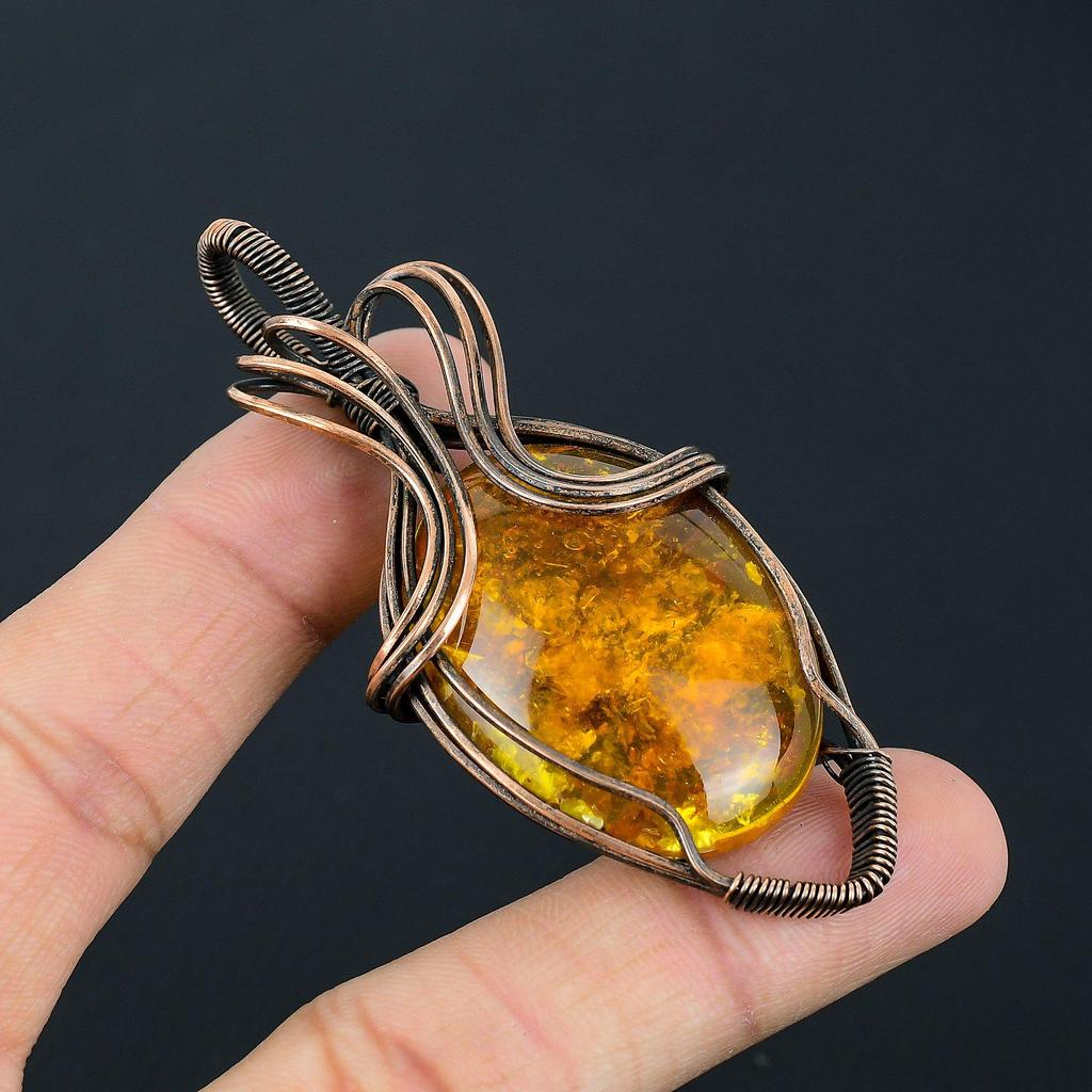 Балтийский янтарь, драгоценный камень ручной работы, подвеска из чистой медной проволоки, обернутая ювелирными изделиями на День памяти