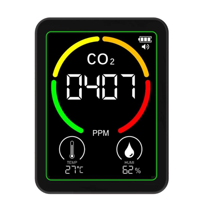 Rechargeable CO2 Meter with TVOC Sensors Immediate Monitoring Temperature Humidity Alarm for Home Office School Safety